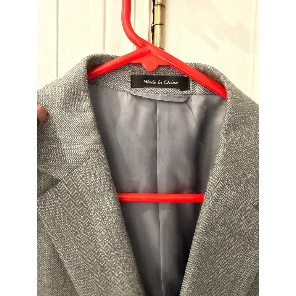 Lauren Ralph Lauren Mens 46S Grey Herringbone Silk Wool Blazer Sport Coat Jacket